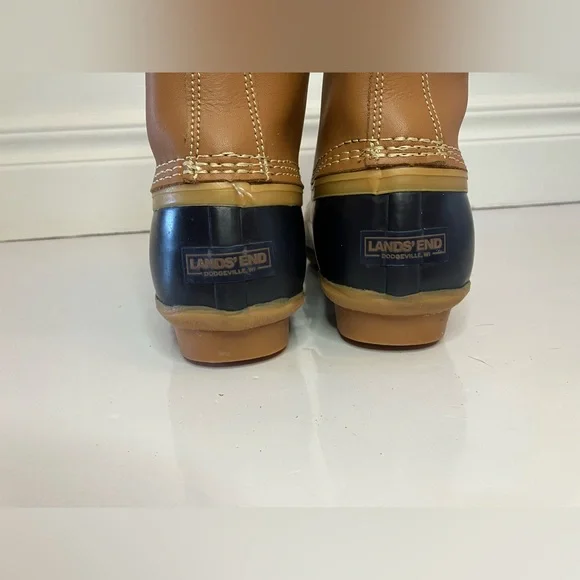 Lands’ End Women’s Size 7 Duck Boots Black Tan Flannel Lined - Picture 5 of 13